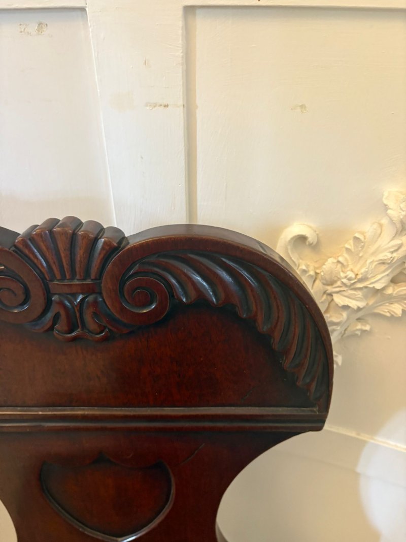 Pair of Antique Regency Quality Carved Mahogany Hall Chairs - Image 8